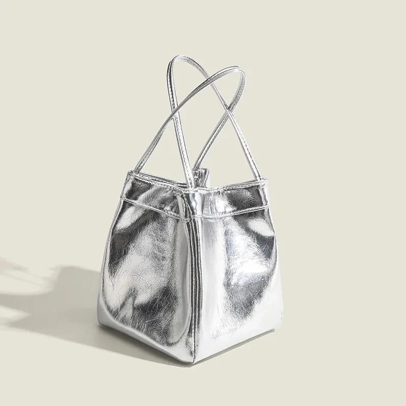 Women's Small Silver Bucket Bag