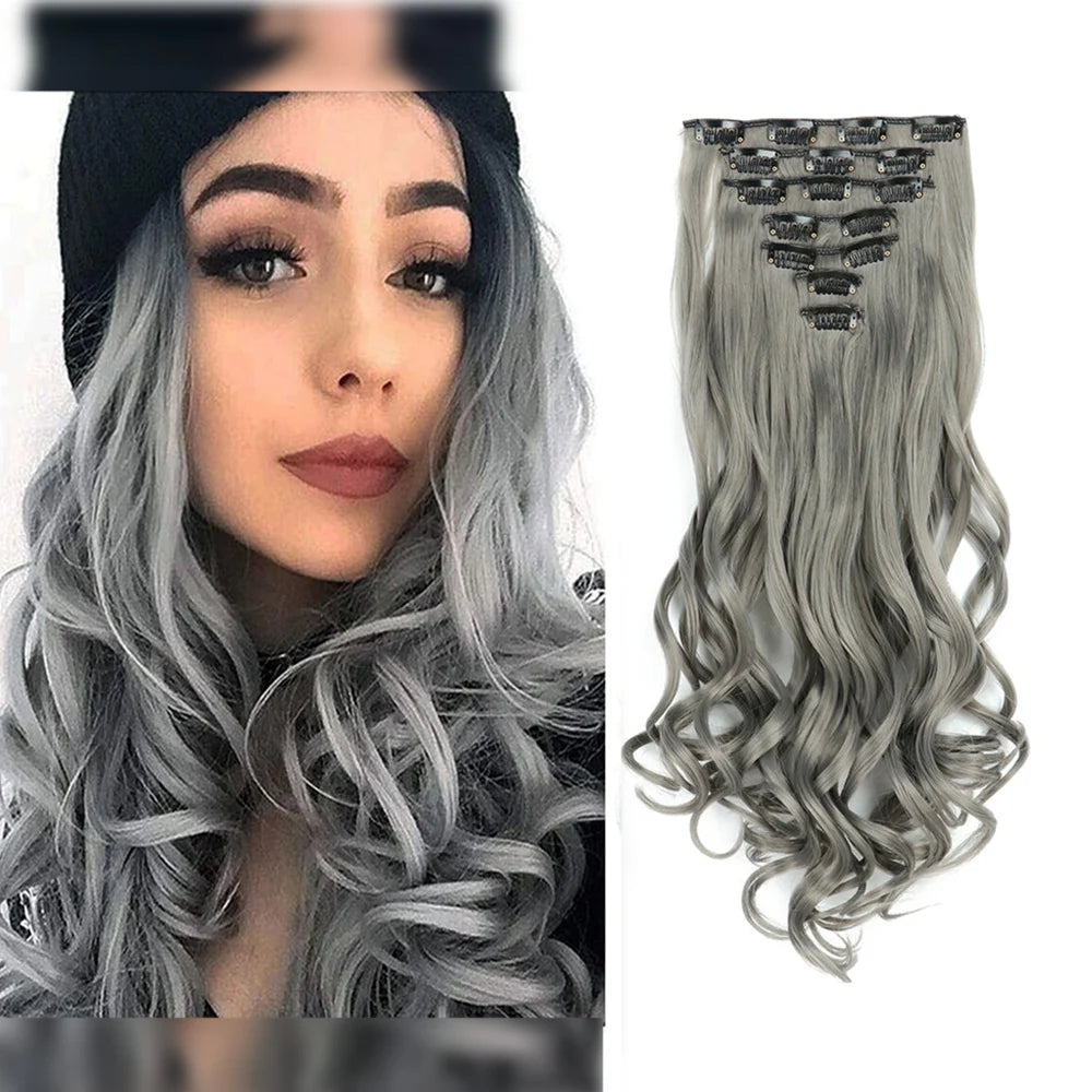 Curly Wavy Clip-In Hair Extensions – Full Head Set, 7 Pieces