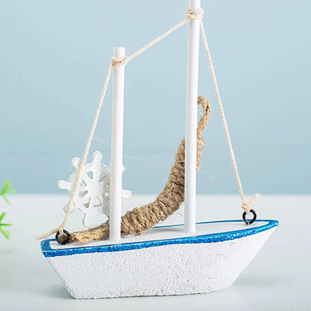 Mini Wooden Blue Sailing Boat – Mediterranean Style Décor