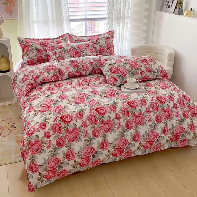 3 Pcs Floral Duvet Cover Set with Zipper Closure - 1 Duvet Cover and 2 Pillowcases