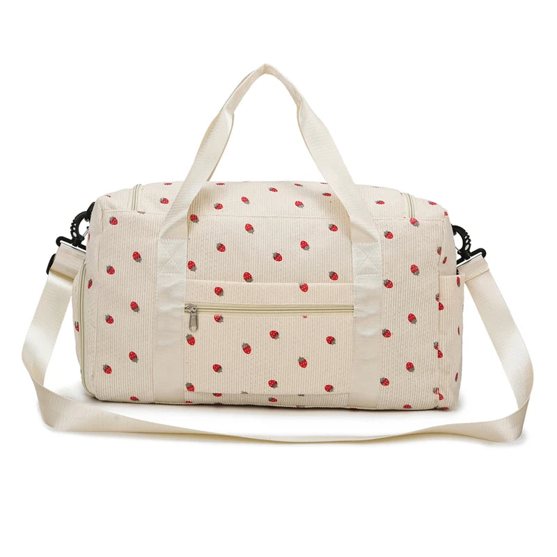 Corduroy Tote Bag with Shoe Compartment