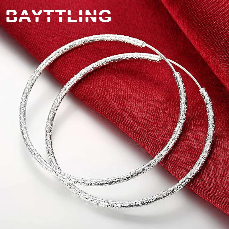 925 Sterling Silver Frosted Circle Earrings