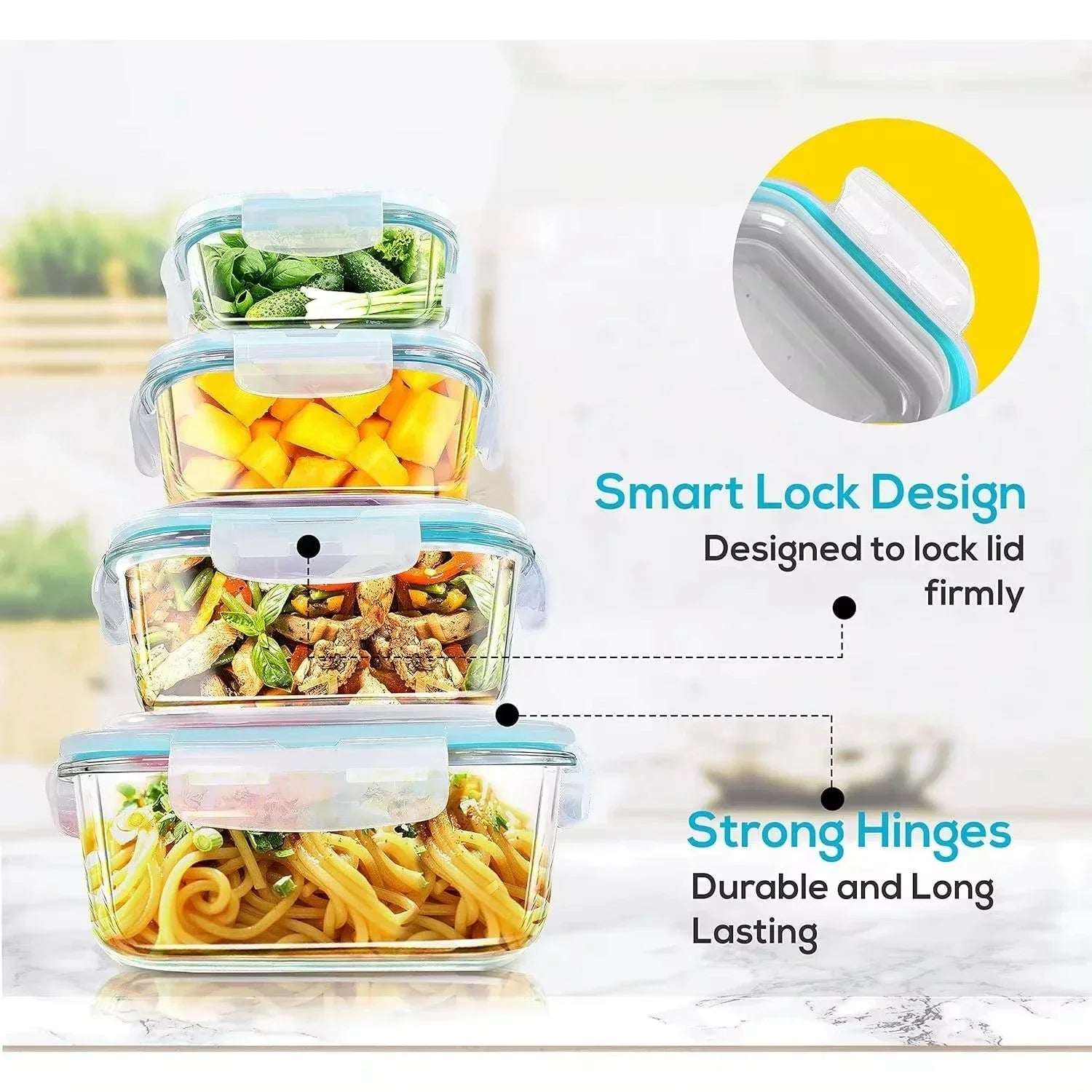 Glass Bento Lunch Box Food Containers – Leakproof & Microwave Safe