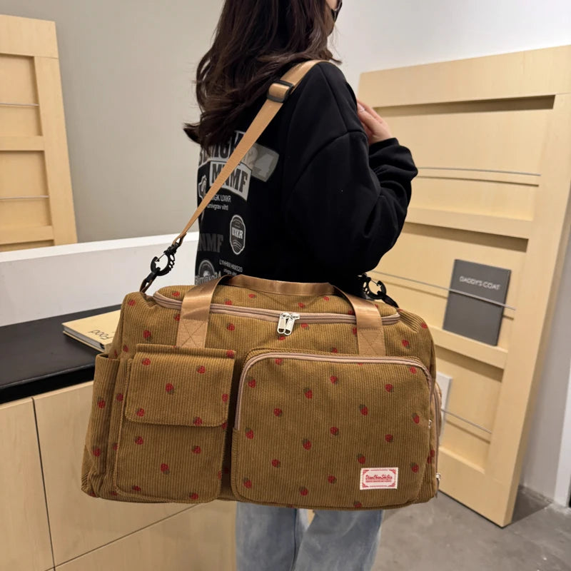 Corduroy Tote Bag with Shoe Compartment