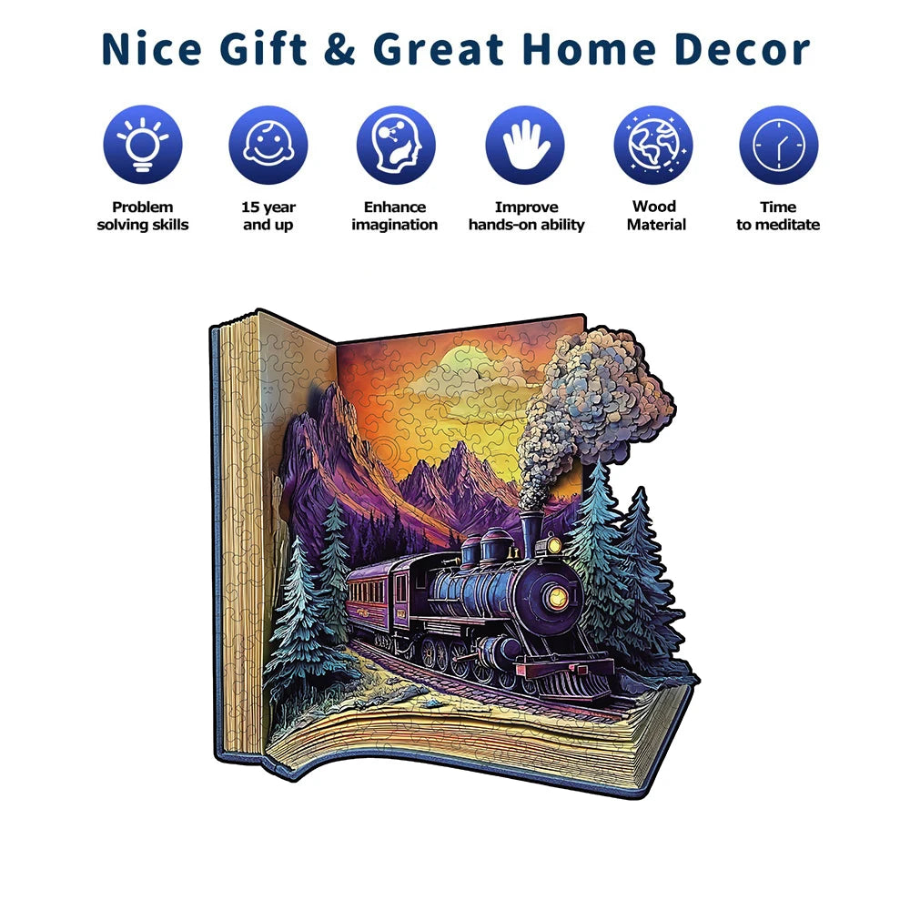 Wooden Train in a Book Puzzle for Adults