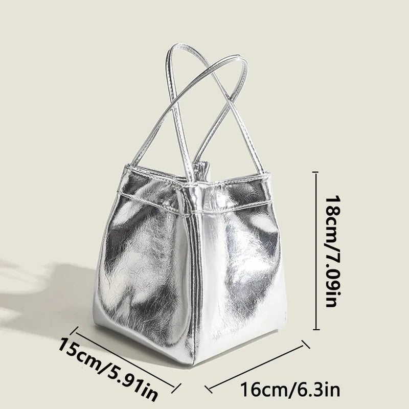 Women's Small Silver Bucket Bag