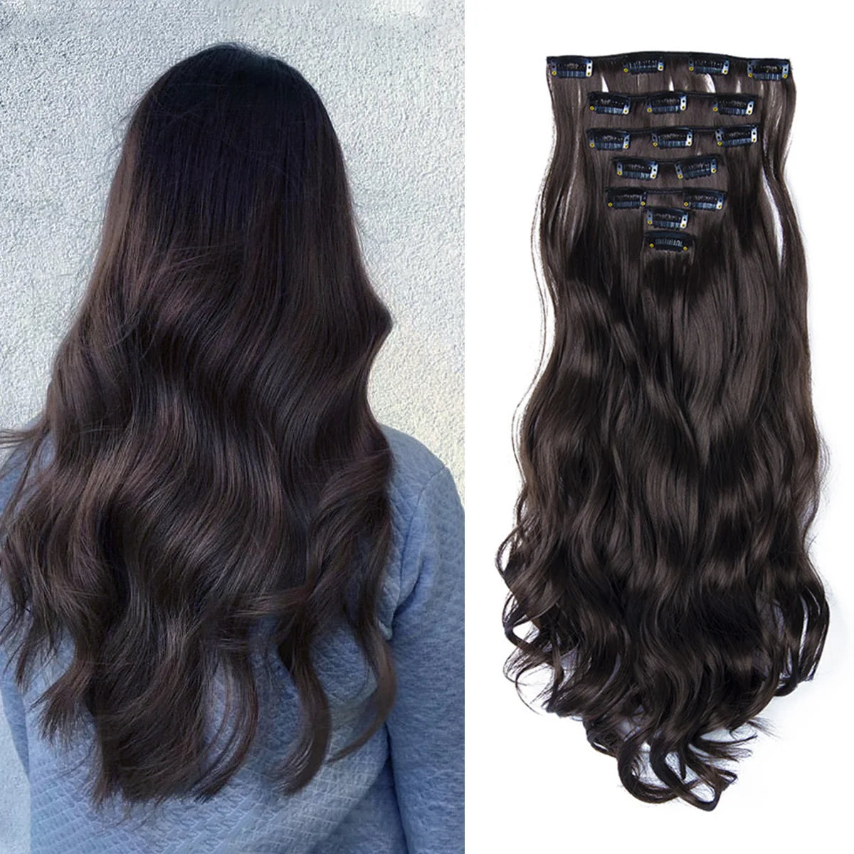 Curly Wavy Clip-In Hair Extensions – Full Head Set, 7 Pieces