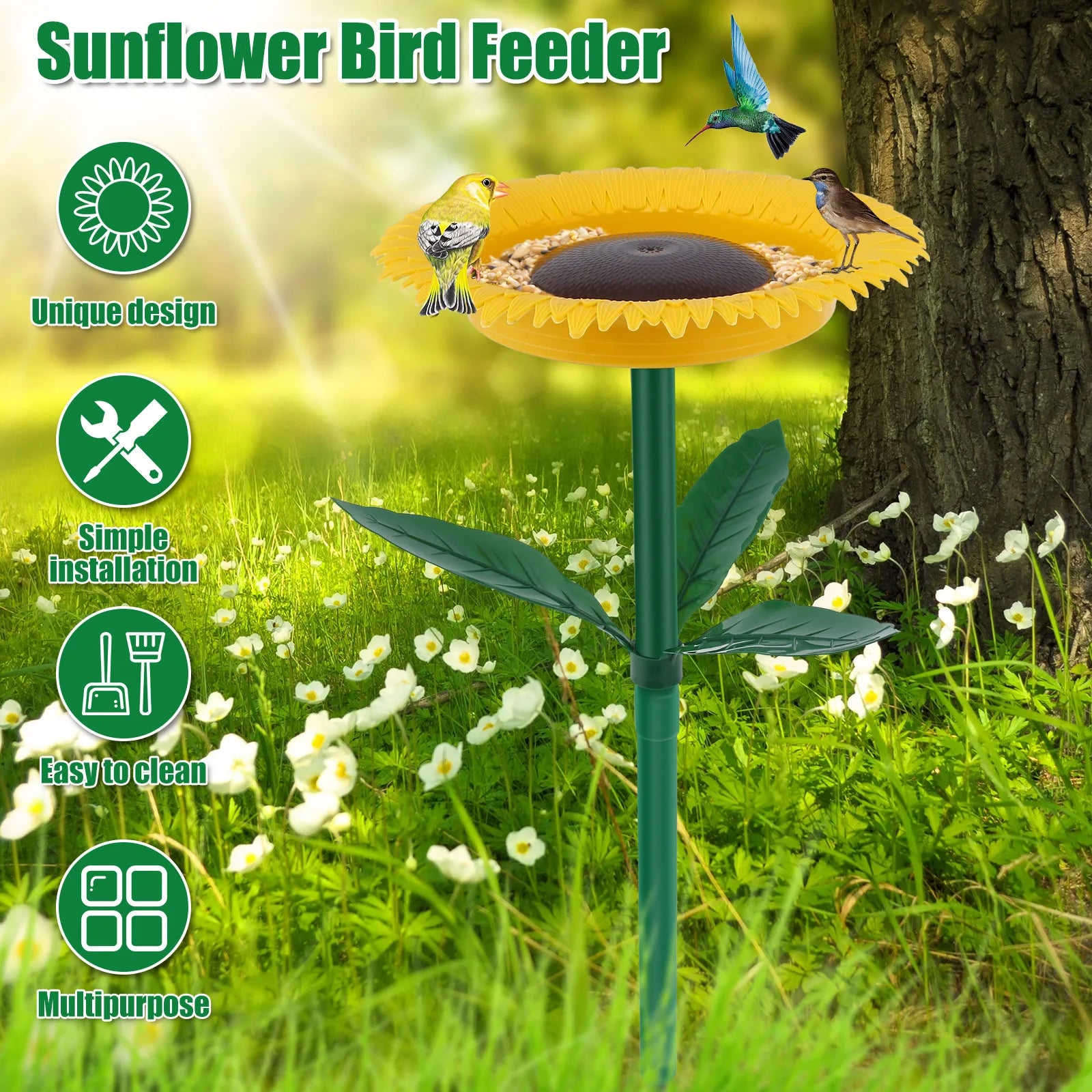 Sun Floral Standing Outdoor Bird Bath Feeder