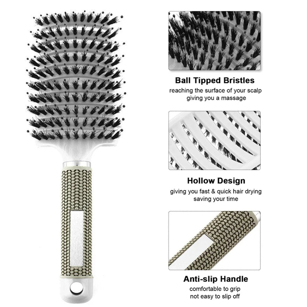 Nylon Bristle Hairbrush – Detangling & Smoothing Brush for All Hair Types