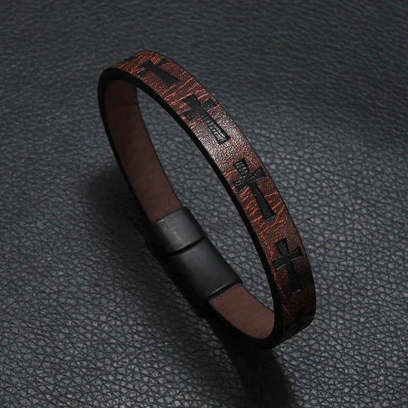 Men's Leather Bracelet - Detachable Magnetic Buckle