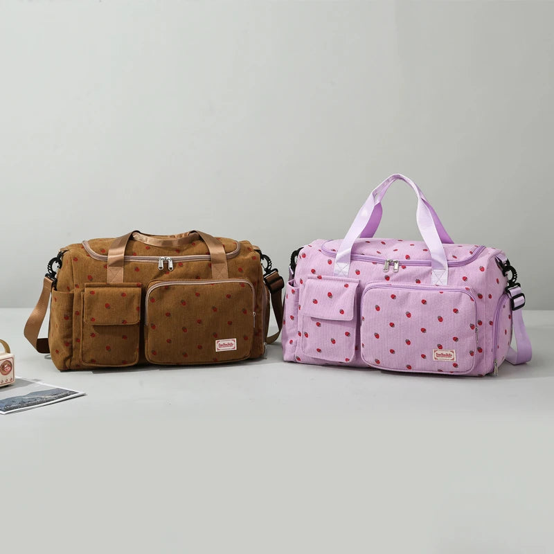 Corduroy Tote Bag with Shoe Compartment