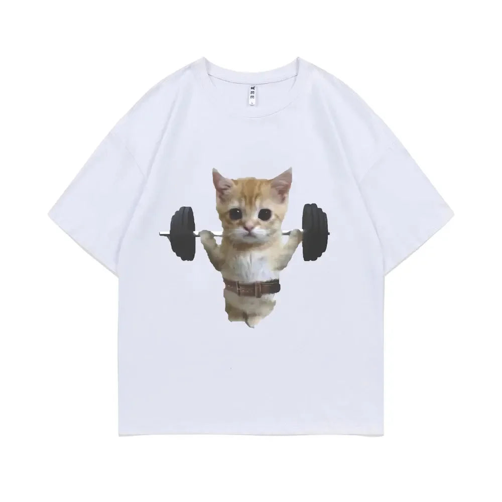 Funny Gym Cat Graphic T-Shirt