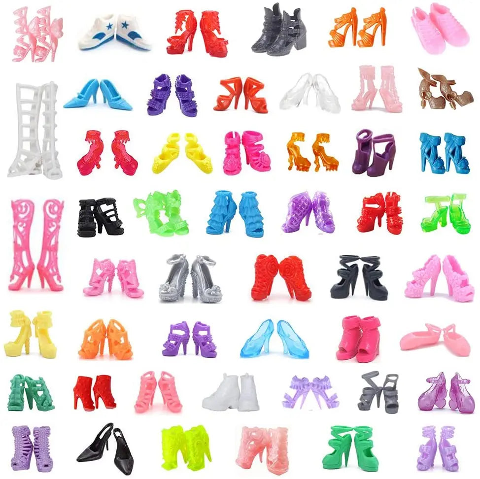 45-Piece Doll Accessories Set - Dresses, Shoes, Boots, Necklaces & Glasses (30cm Doll)