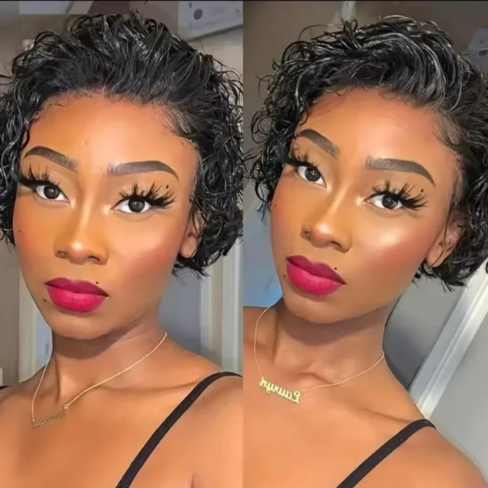 Water Wave Bob Pixie Cut Lace Front Wig – Short Natural Style