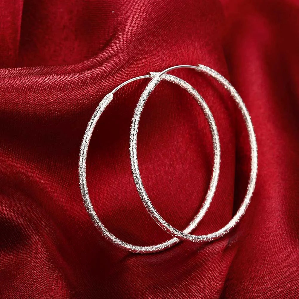 925 Sterling Silver Frosted Circle Earrings