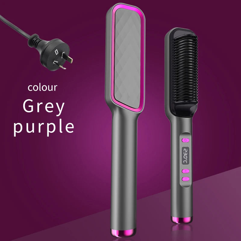 2-in-1 Ceramic Negative Ion Electric Hair Straightener Brush