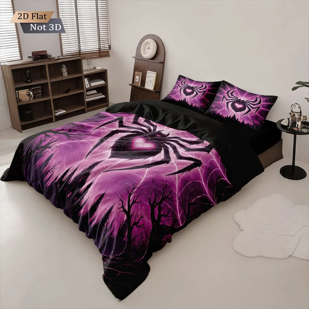 3pcs Cyber Style Spider Printed Down Duvet Cover Set