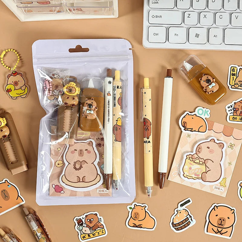 Capybara Stationery Set – Pencil, Ruler, Eraser & Sharpener Gift Pack