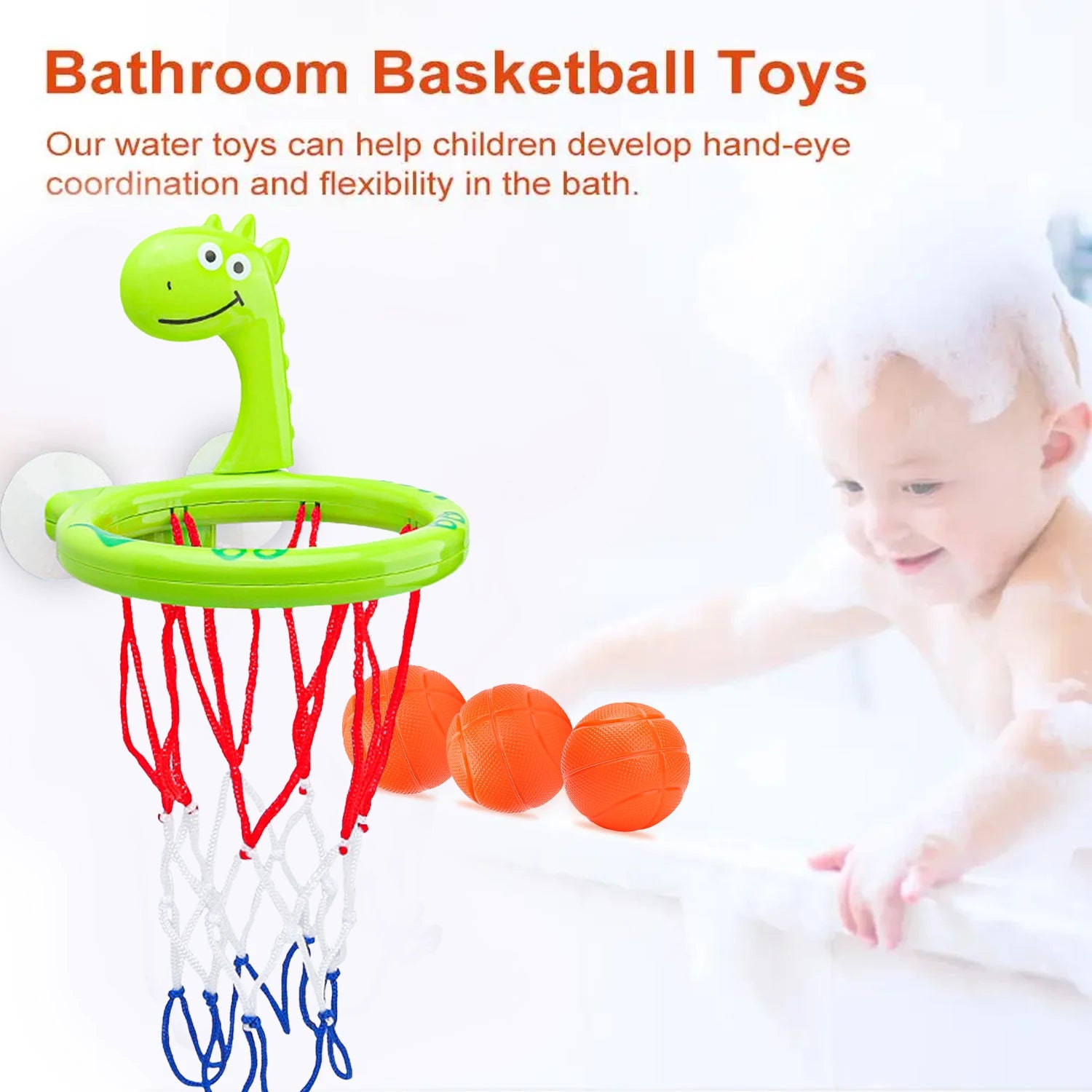 Kids Bath Toy - Suction Cup Basketball Hoop with 3 Balls