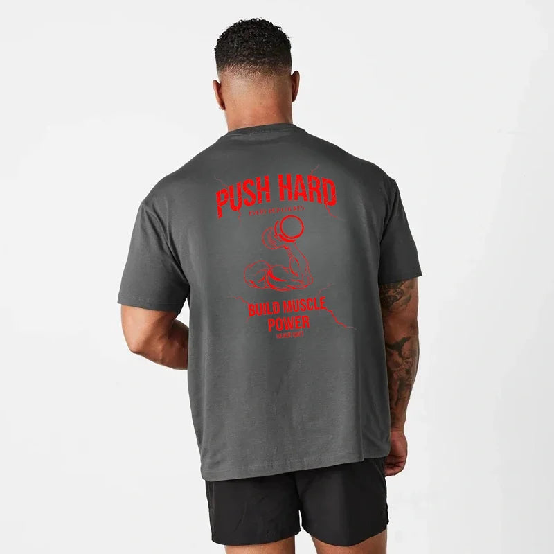 Men's Loose-Fit Printed Gym T-Shirt - 100% Cotton