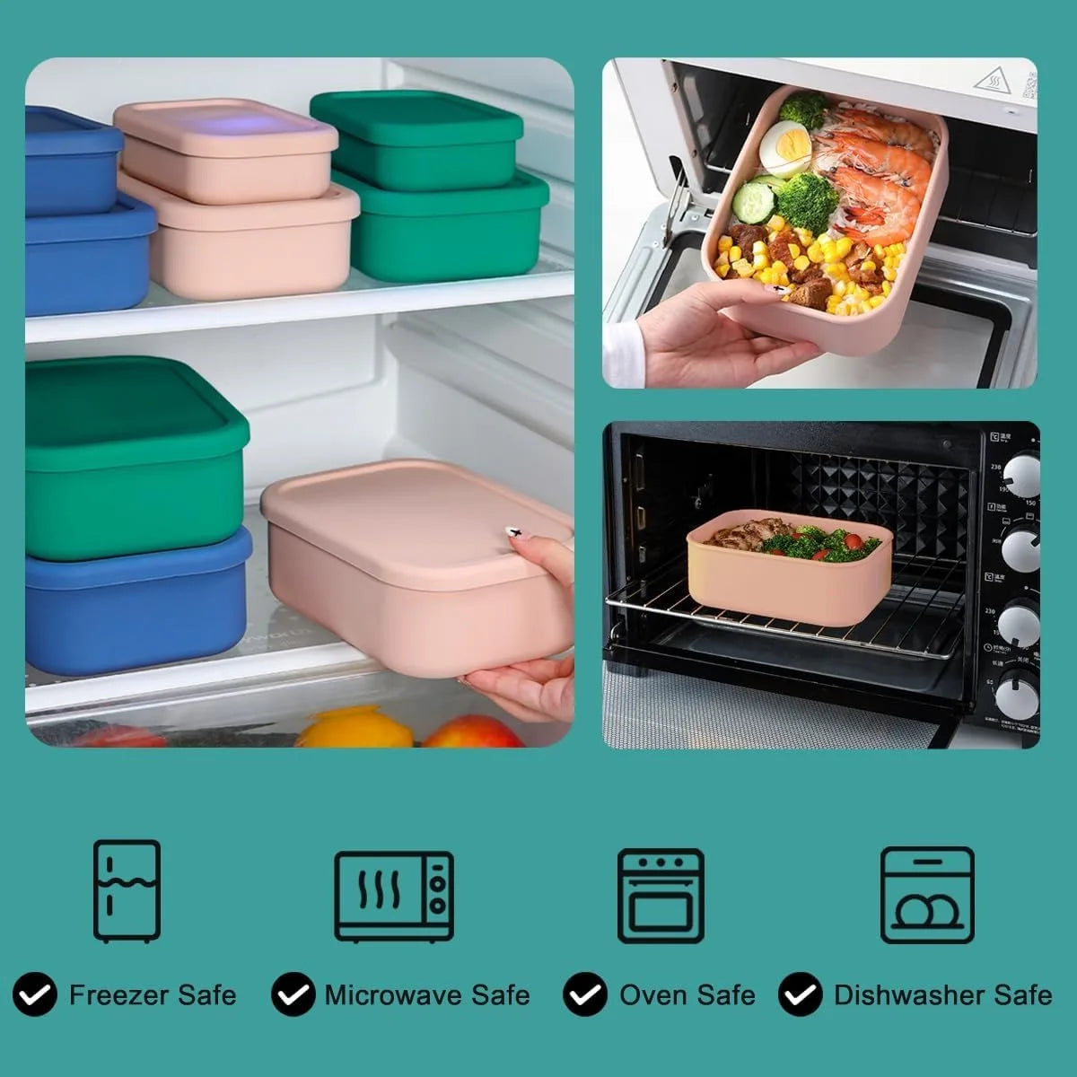 Silicone Food Storage Containers - Airtight, Microwave, Dishwasher, Freezer