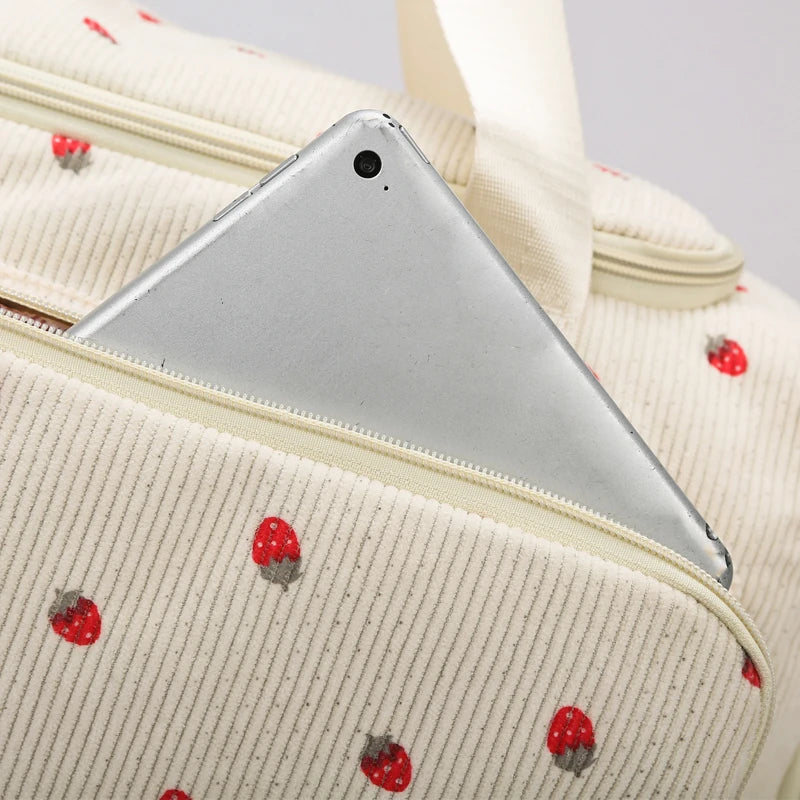Corduroy Tote Bag with Shoe Compartment