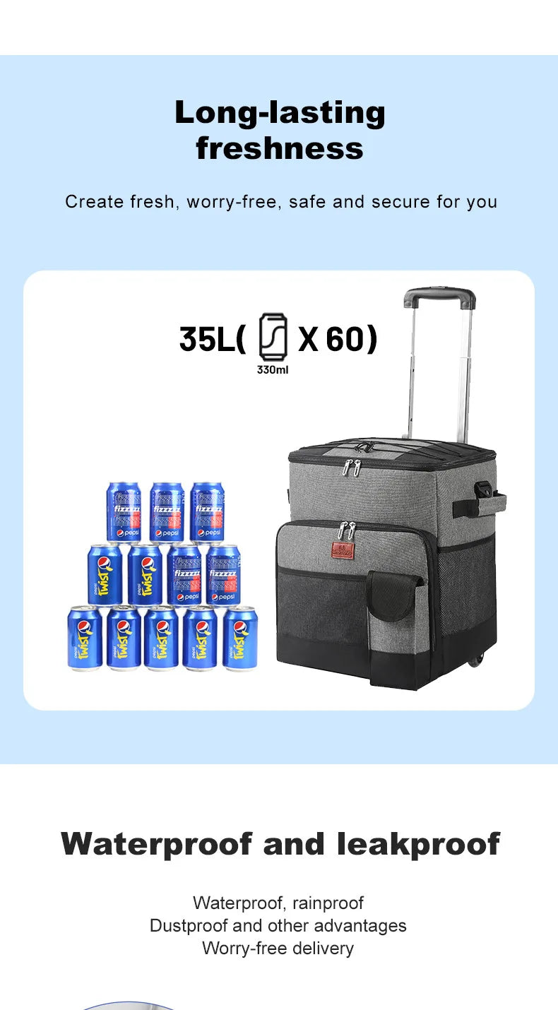 Rolling Cooler with Removable Wheels & Handle