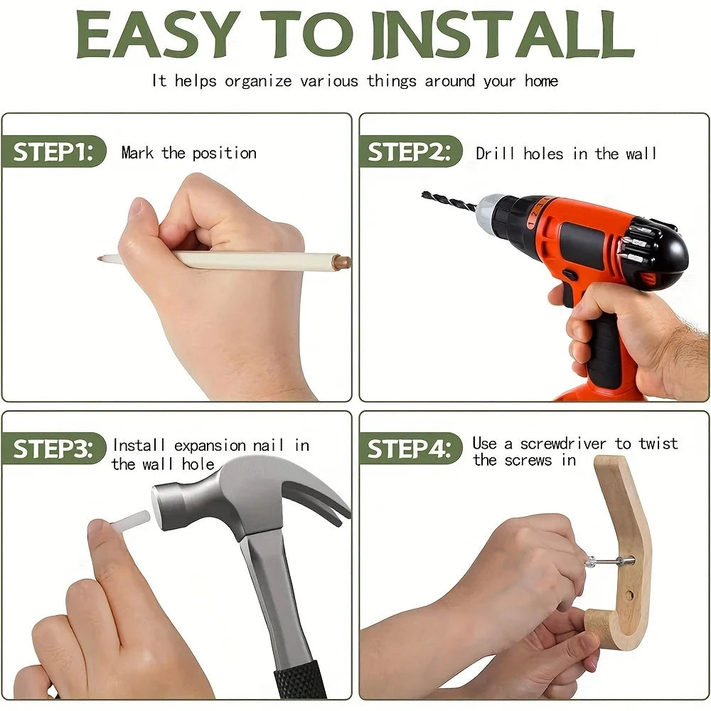 Wooden Coat Hooks - Wall Mounted - Heavy Duty Double Hooks