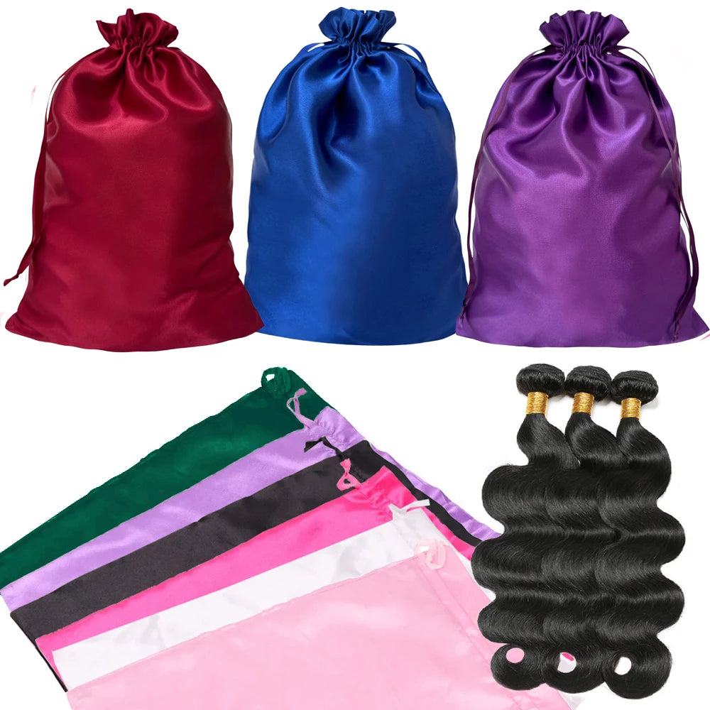 Silky Satin Wig Storage Bags with Drawstring – Dust-Free Protection, Set of 3