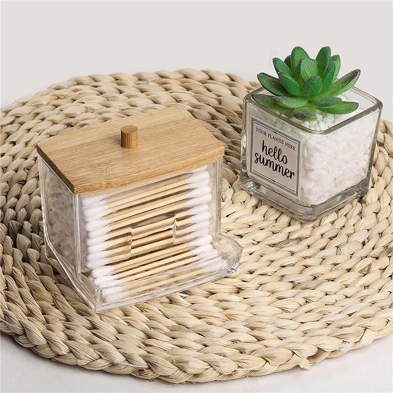 Bathroom Organiser Set - Makeup Storage Jars & Cotton Swab Dispenser
