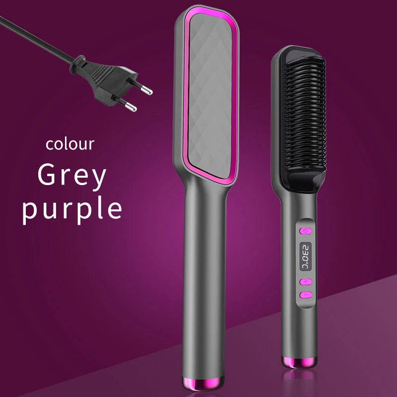 2-in-1 Ceramic Negative Ion Electric Hair Straightener Brush
