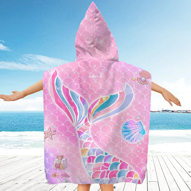 Kids Cartoon Hooded Bathrobe & Beach Towel Cloak