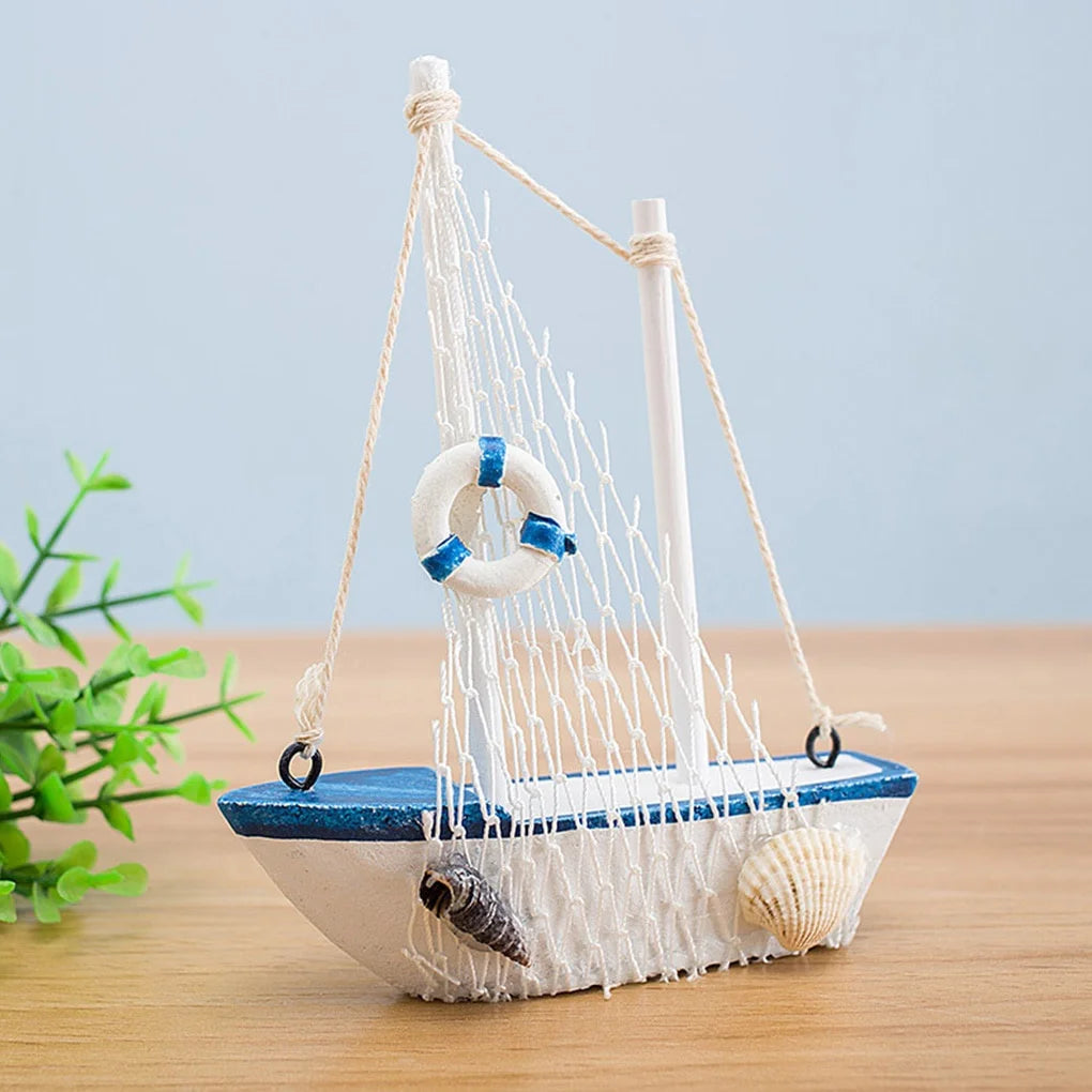 Mini Wooden Blue Sailing Boat – Mediterranean Style Décor