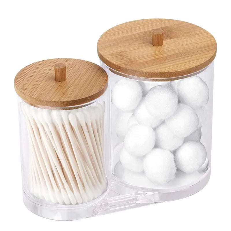 Bathroom Organiser Set - Makeup Storage Jars & Cotton Swab Dispenser