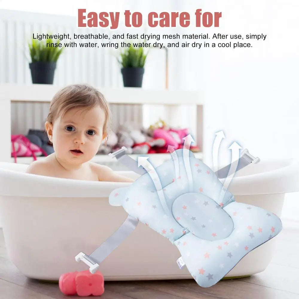 Newborn Bath Cushion - Adjustable, Foldable with Buckles & 3 Safety Clips