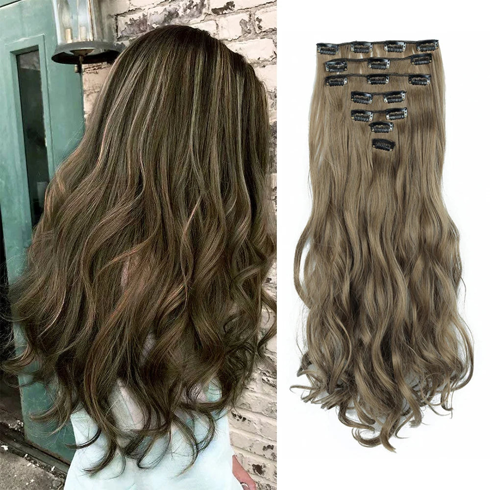 Curly Wavy Clip-In Hair Extensions – Full Head Set, 7 Pieces