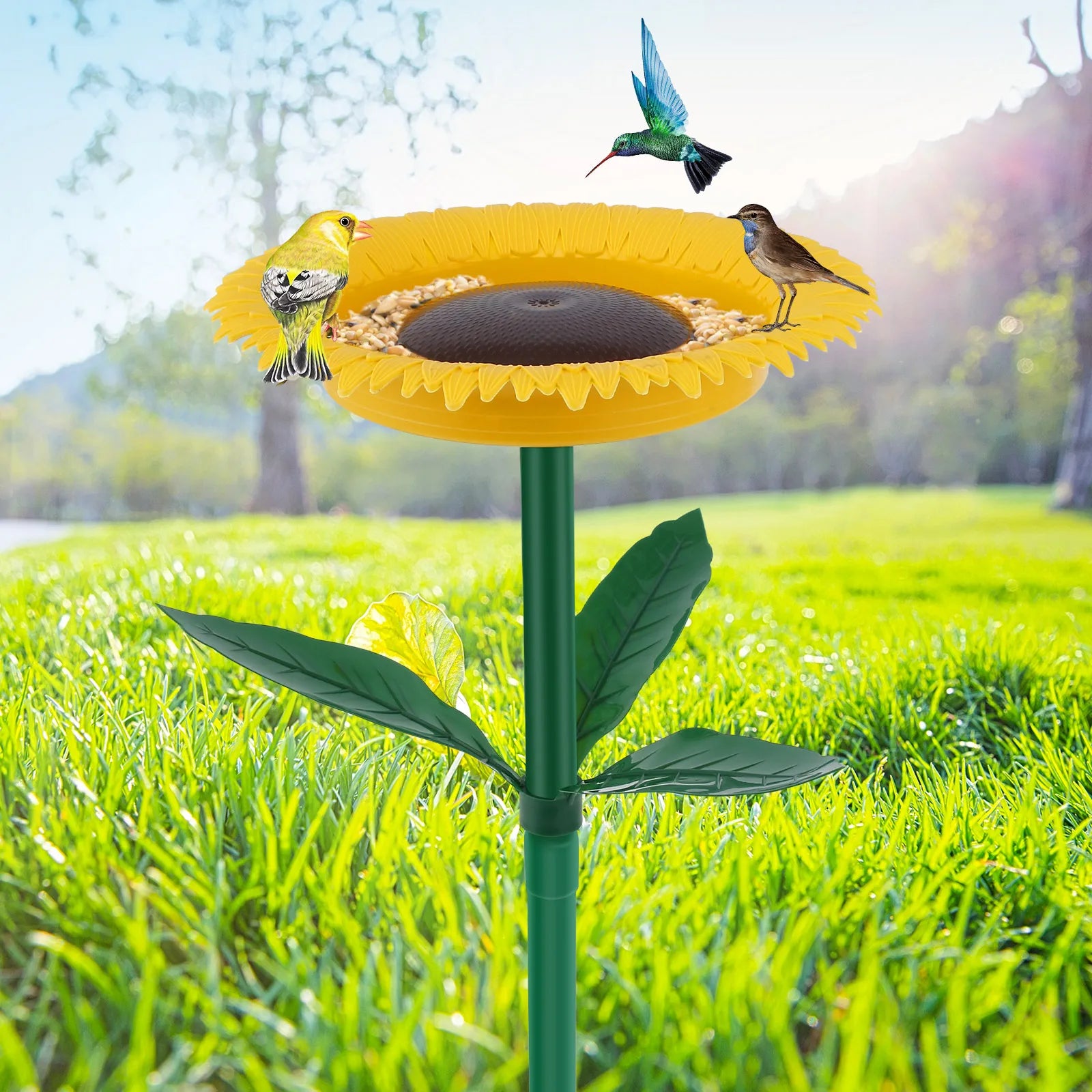Sun Floral Standing Outdoor Bird Bath Feeder