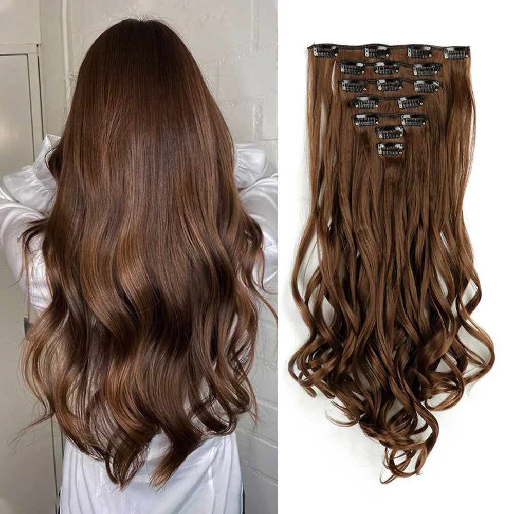 Curly Wavy Clip-In Hair Extensions – Full Head Set, 7 Pieces