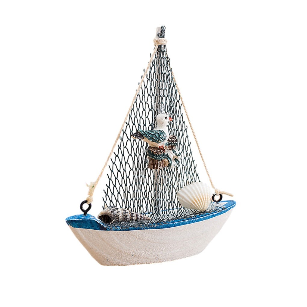 Mini Wooden Blue Sailing Boat – Mediterranean Style Décor