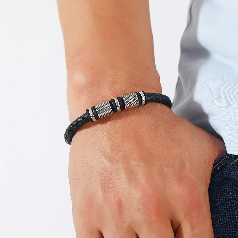 Men Genuine Leather Bracelet Magentic Attachment