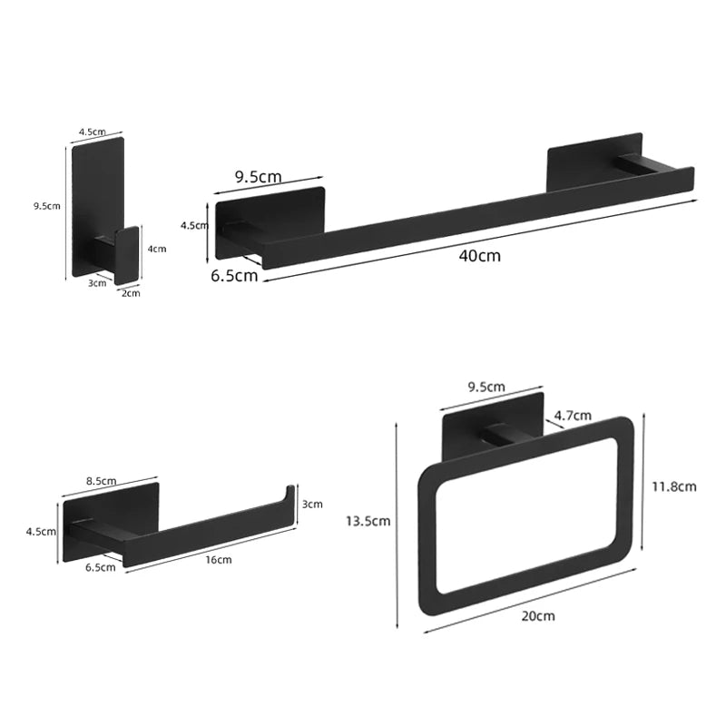 Matte Black Bathroom Accessories Set - Wall Mounted