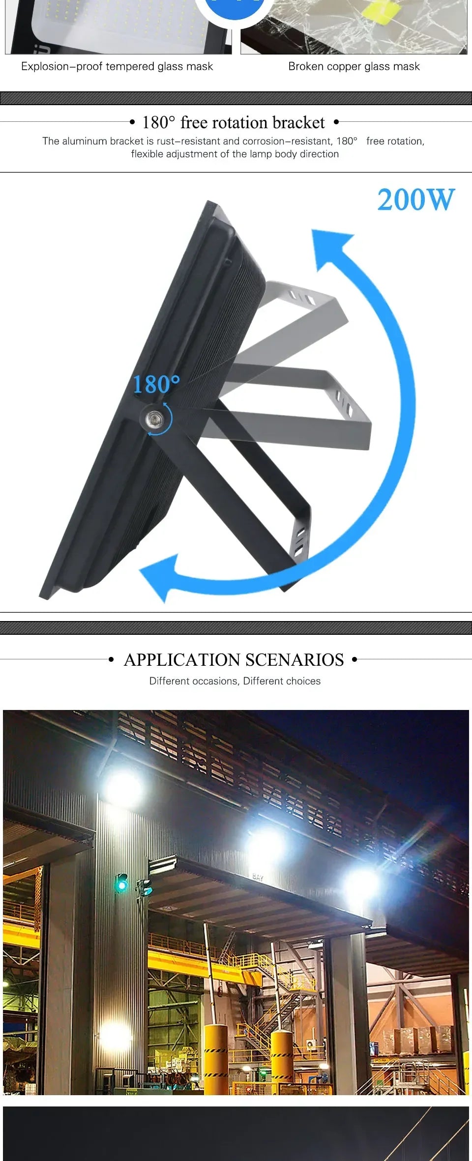 LED Flood Light - Spotlight 100W 150W 200W - Outdoor Lighting 6500K Waterproof - Lamps AC220V