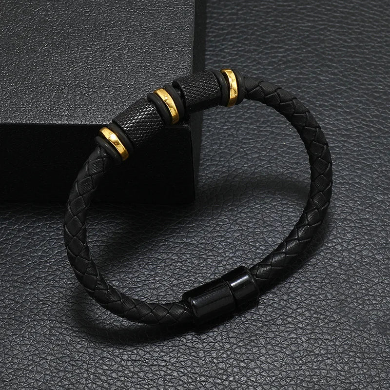 Men Genuine Leather Bracelet Magentic Attachment