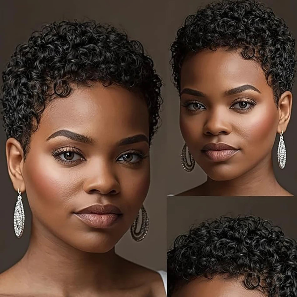 Glueless Afro Pixie Cut Human Hair Wig – Natural Look, Short Style