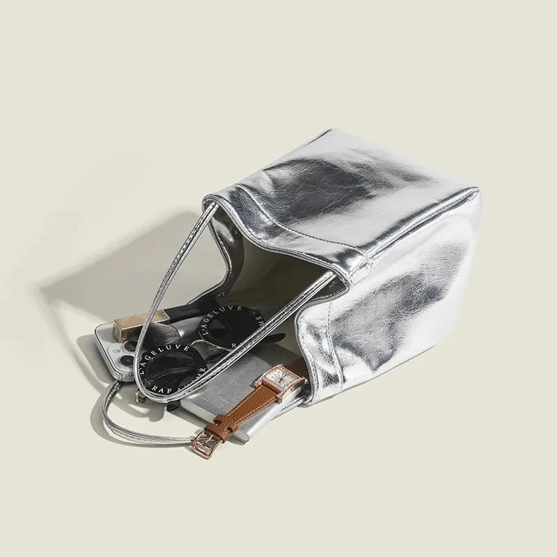 Women's Small Silver Bucket Bag
