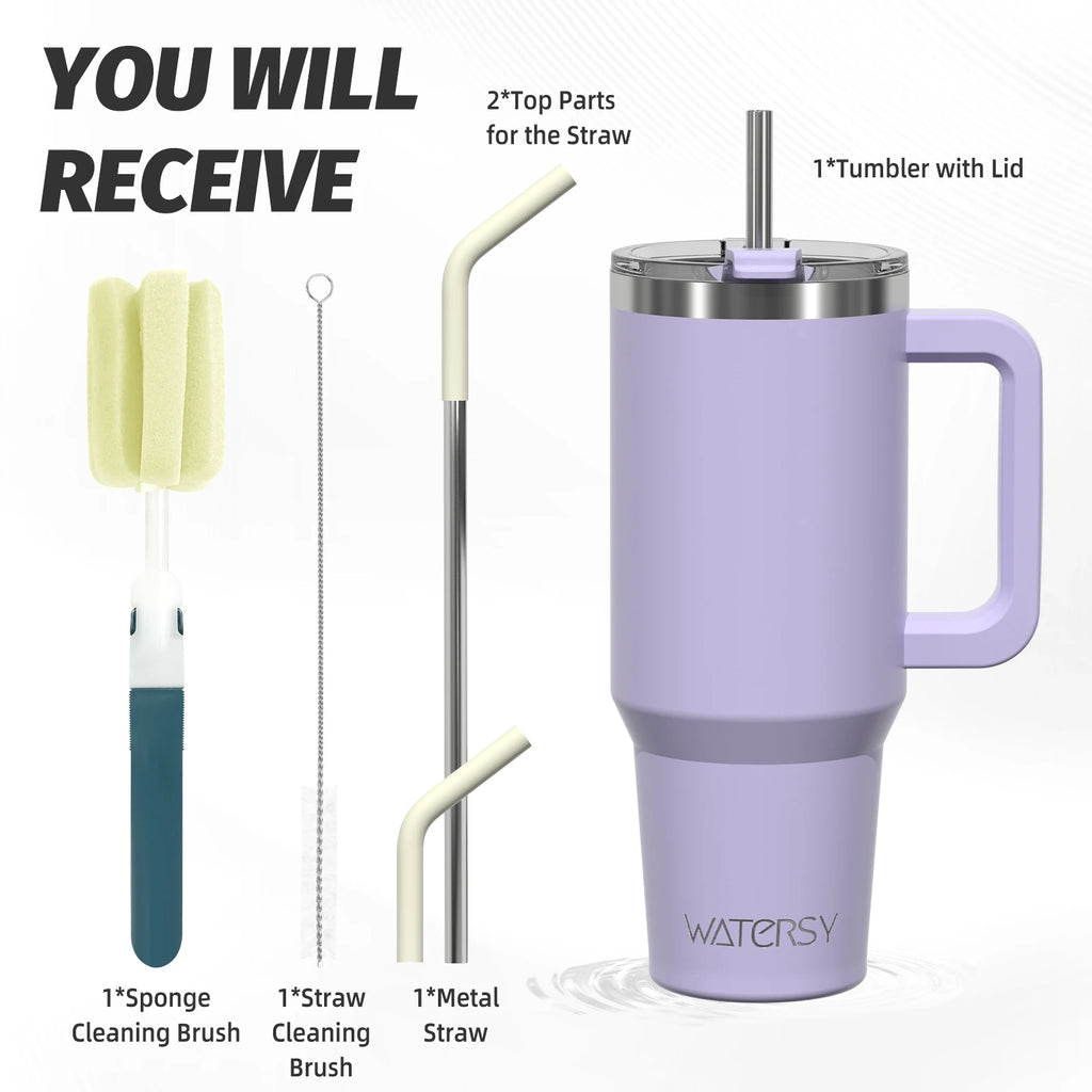 Double Wall Vacuum Insulated Stainless Steel Tumbler with Handle & Straw – 20oz, 30oz or 40oz