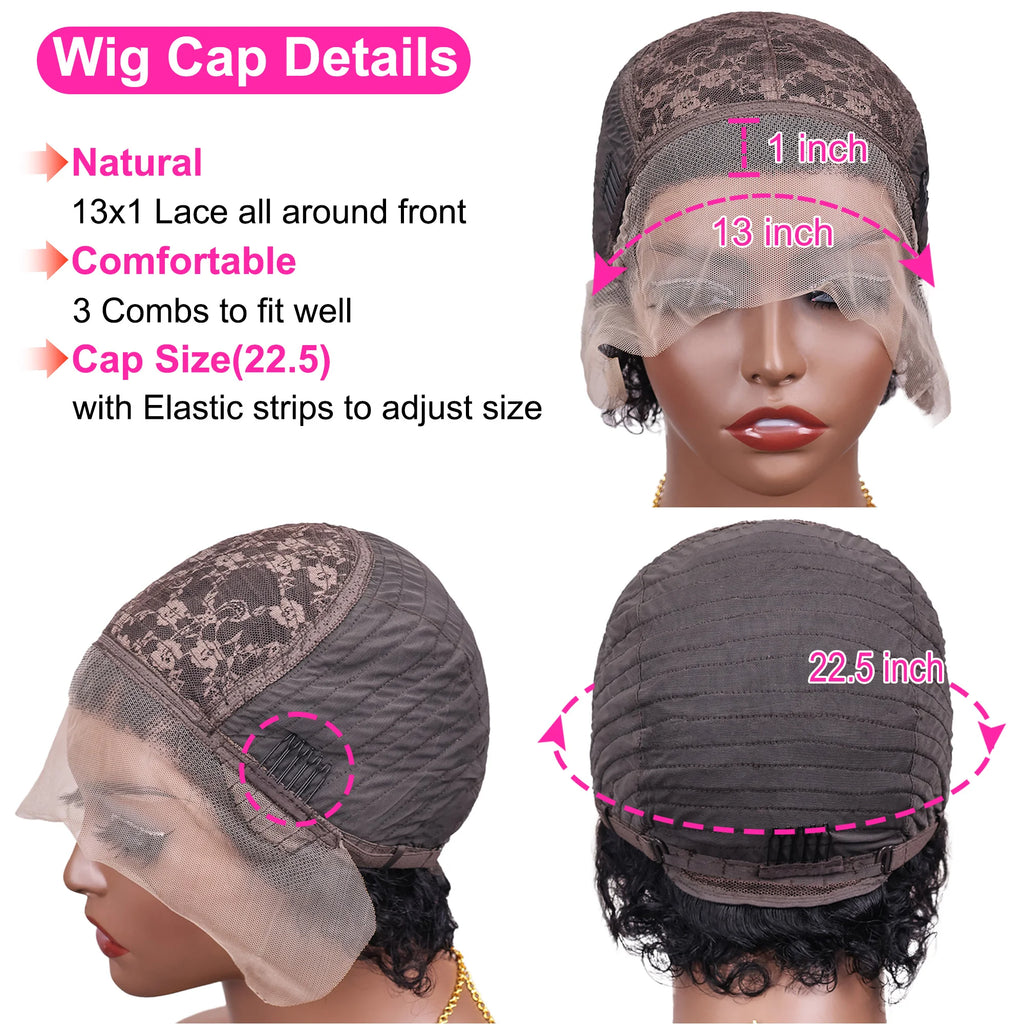 Water Wave Bob Pixie Cut Lace Front Wig – Short Natural Style