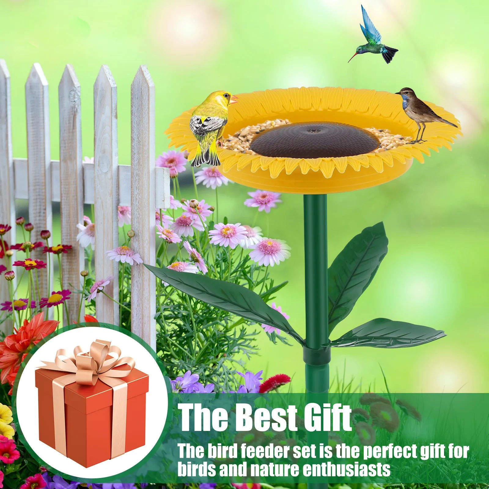 Sun Floral Standing Outdoor Bird Bath Feeder