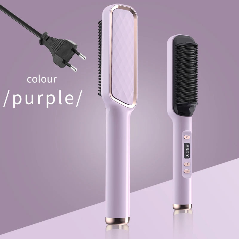 2-in-1 Ceramic Negative Ion Electric Hair Straightener Brush