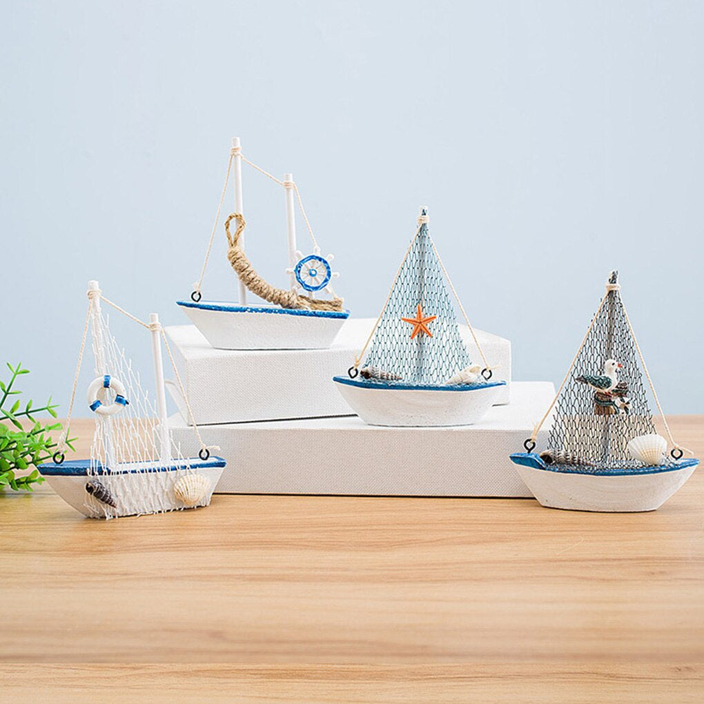 Mini Wooden Blue Sailing Boat – Mediterranean Style Décor